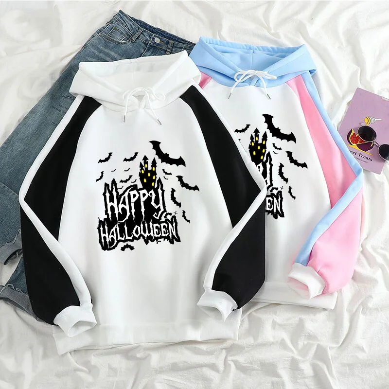 

New Fashion Halloween Bat Castle Pattern Hoodie Men's and Women's Outdoor Padded Sweatshirt Tops Halloween Hoodie