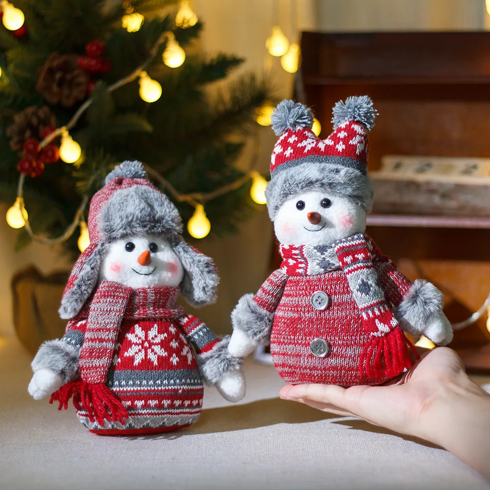 2024 Christmas Creative Winter Knitted Hat Snowman Doll Holiday Party Decorations Gift Xmas Snowman Window Tabletop Decoration
