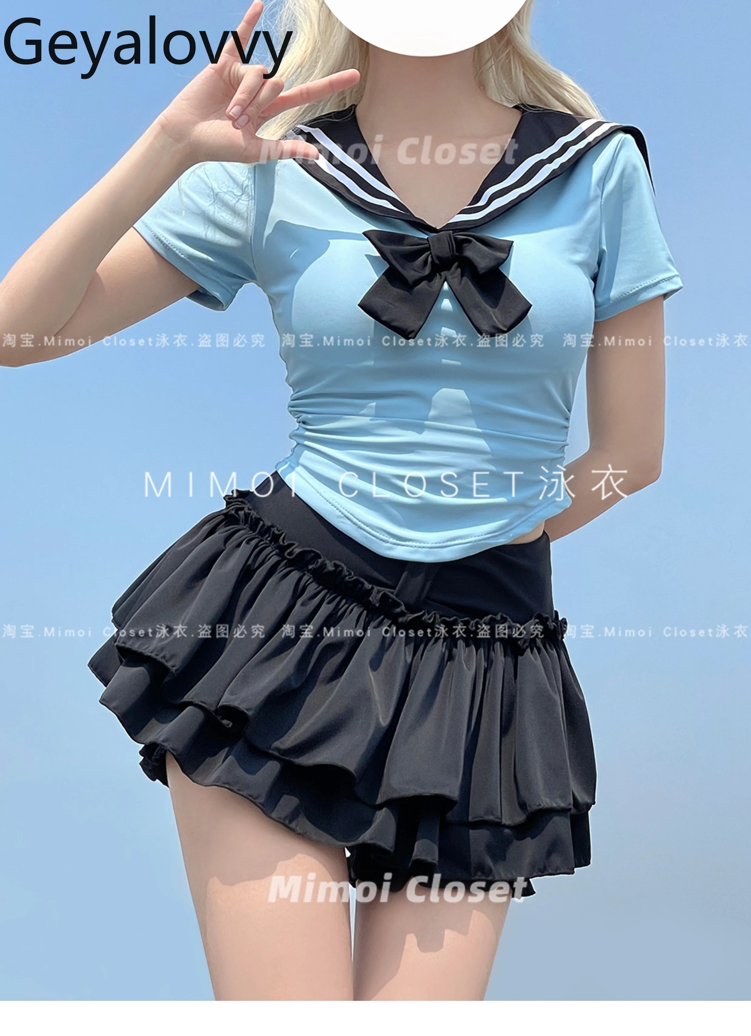 Sweet Tutu Skirt Navy Style Short-sleeved Top Skirt Bikini Set 2025 New Summer Seaside Vacation Saudi Split Swimsuit for Girls #2