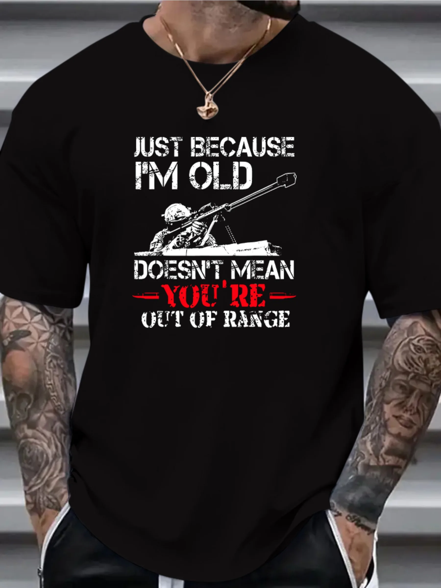 

Забавная футболка с надписью «Только, потому что я старый» в стиле милитари, снайперский ветеран, 100% хлопок, летняя повседневная мужская футболка с круглым вырезом и коротким рукавом