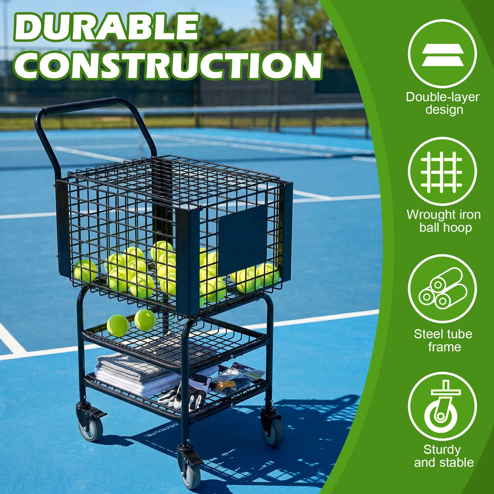 

Тележка для теннисных мячей большой вместимости, вмещает 350 мячей, для обучения и использования на корте