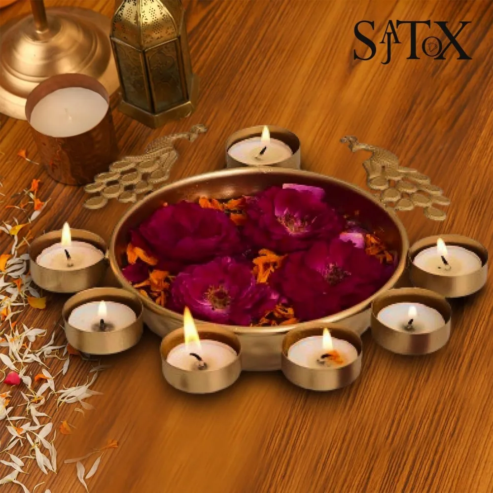 وعاء أورلي على شكل طاووس دائري مزخرف ديوالي دياس وعاء منزلي جميل مصنوع يدويًا للزهور العائمة والشموع المضيئة للشاي