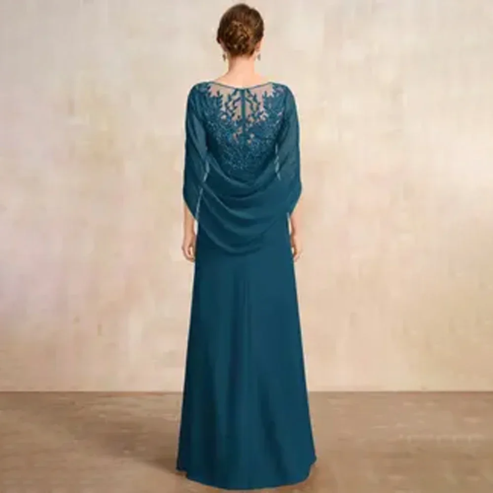 Vestido de noite elegante de chiffon personalizado com jaqueta para mulheres até o chão vestido para mãe da noiva perfeito para formal até mesmo