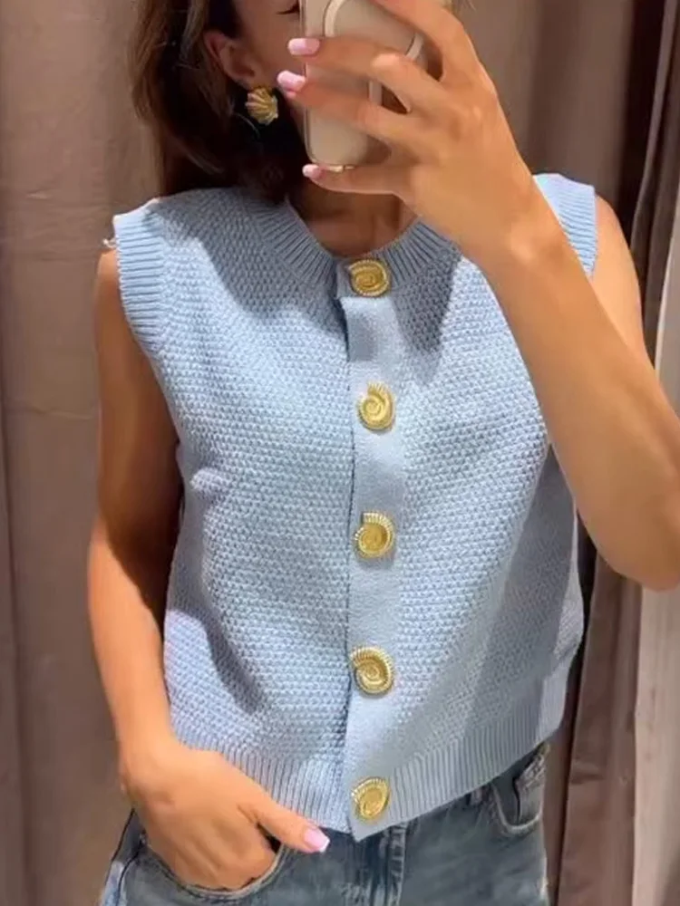 

HH женские летние шикарные тонкие свитера, однотонные однобортные жилеты, топы, женские новые модные вязаные топы без рукавов с круглым вырезом