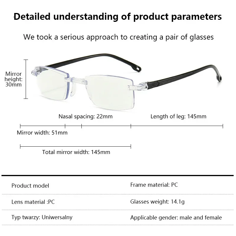 Gafas de lectura Retro para hombre y mujer, lentes sin montura, antiazul, para presbicia, sin marco, de + 2023 A + 1,0, 4,0