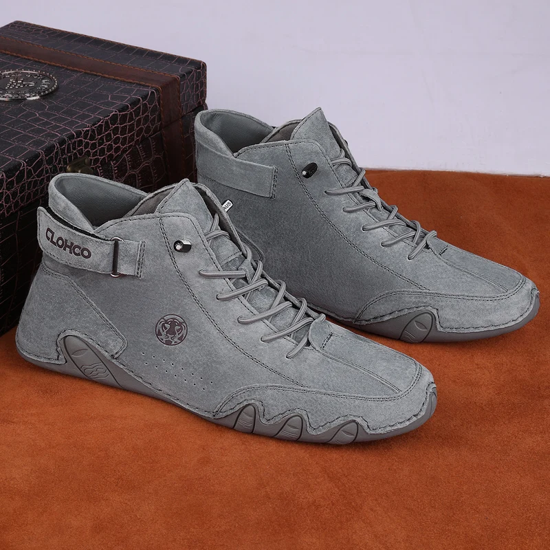 CLOHOO Lässige Stiefeletten für Herren, zum Schnüren, zum Gehen, leicht, bequem, für Motorrad, Outdoor, Winter, warme Modeschuhe – Detail 7