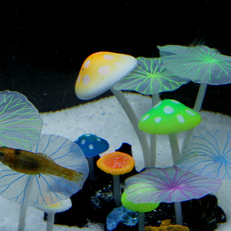 Lotus Leaf Mushroom Fluorescent Artificial Coral Reef Glowing Lotus Luminous Stones Aquariums Fish Tank Luminous Decoration