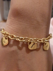 Custom Engraved Name Bracelet With Heart Personalized Stainless Steel Gold Heart Pendant Nameplate Link Chain Women Men Jewelry