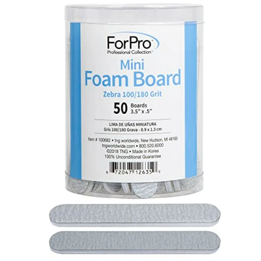 

ForPro Professional Collection Mini Foam Board, Zebra, 100/180 Grit, Double-Sided Manicure Nail File, 3.5" L x.5" W, 50-Count