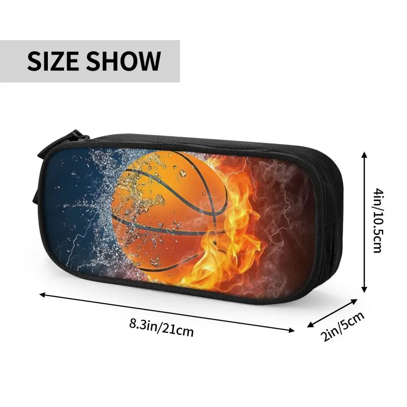 Basketball Ice And Fire Kawaii Pencil Cases Girls Boys Large Capacity Sport Player Pencil Bag Pouch Students Stationery