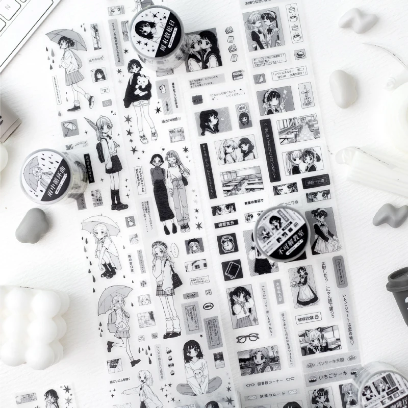 

Journal GO 5x200cm Fade Diary Black and White Tape Stickers for Mobile Phone Collage Junk Journal Scrapbooking Laptop diy Tape