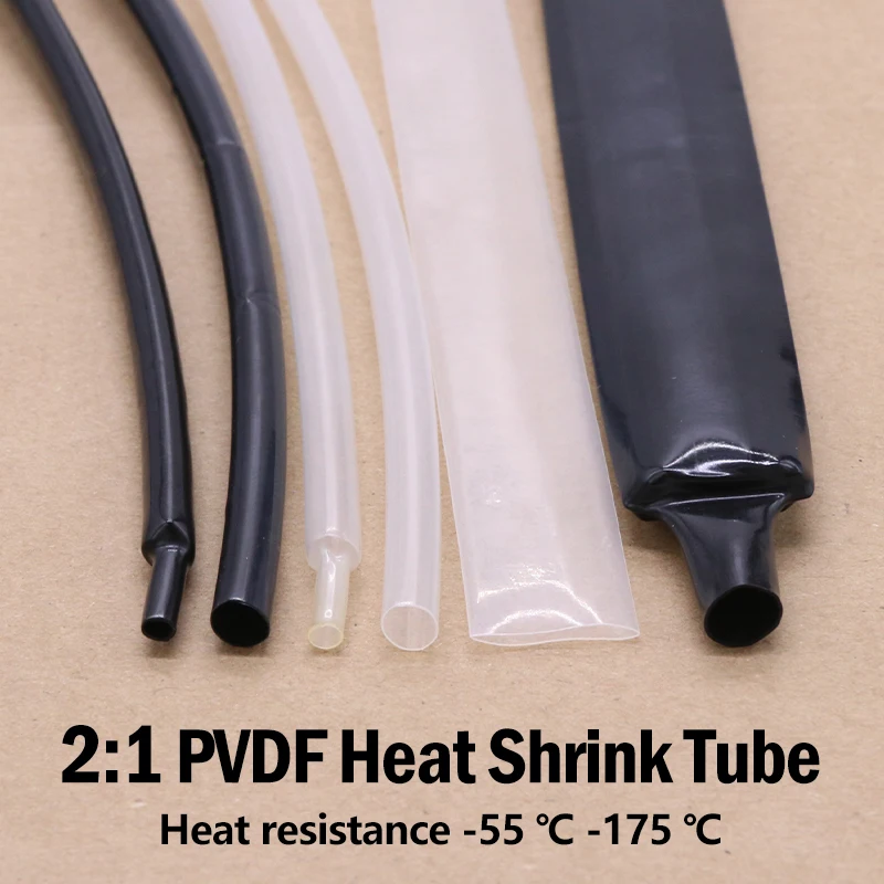 Diameter 0.8mm - 25.4mm 2:1 PVDF Heat Shrink Tube High Temperature Wrap Wire Insulation Protecctor Sleeve 600V Black/Transparent