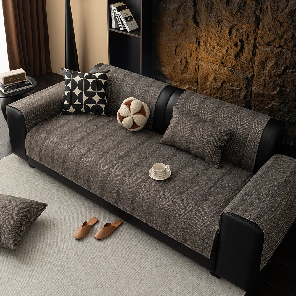 1pcs Universal Solid Color Stripes Sofa Cover Anti Cat Scratch Furniture Protector for Living Room Home Decoration