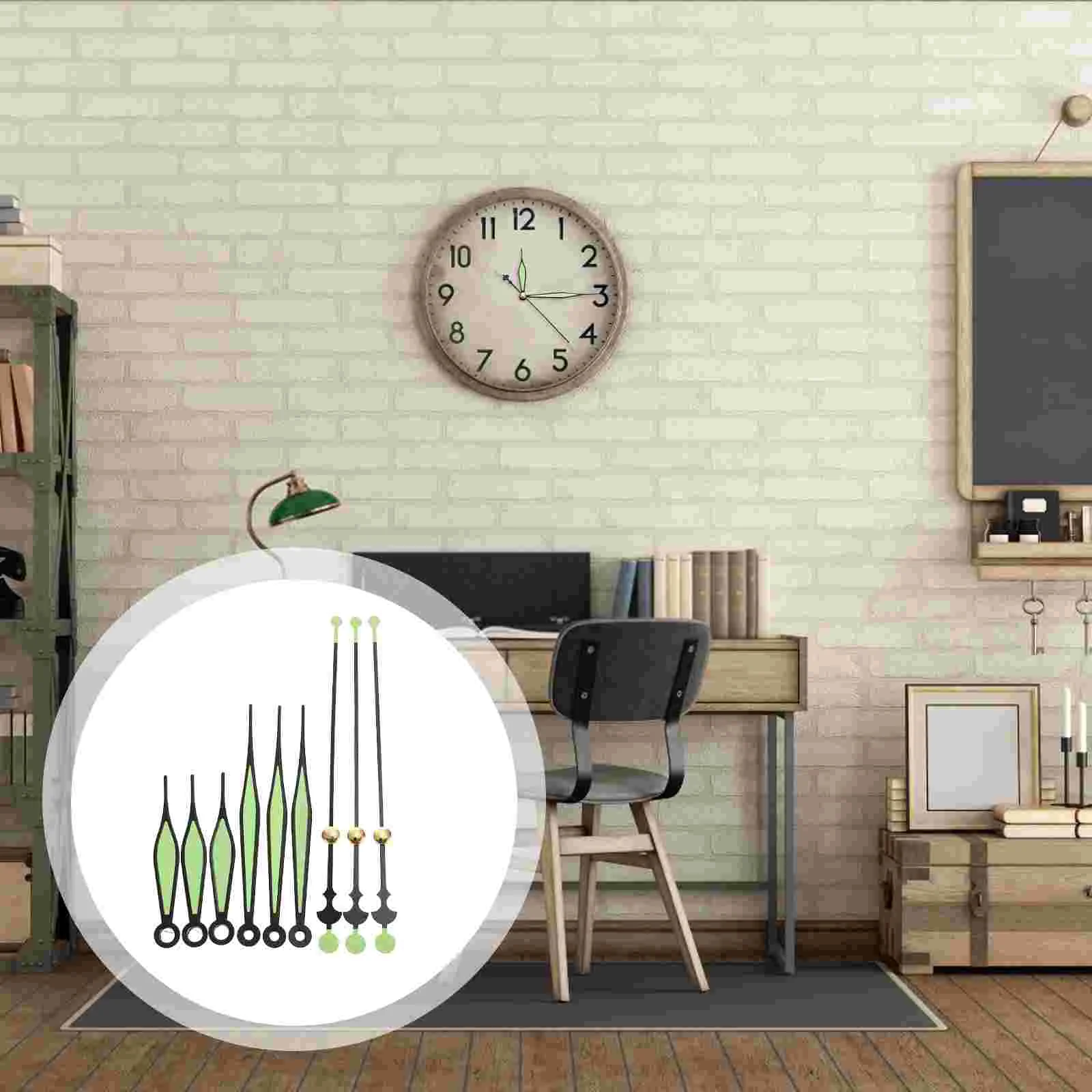 10 Sets Wall Clock Needles Luminous Hands Digital Only Arms Green Aluminum Works Replacement Kit