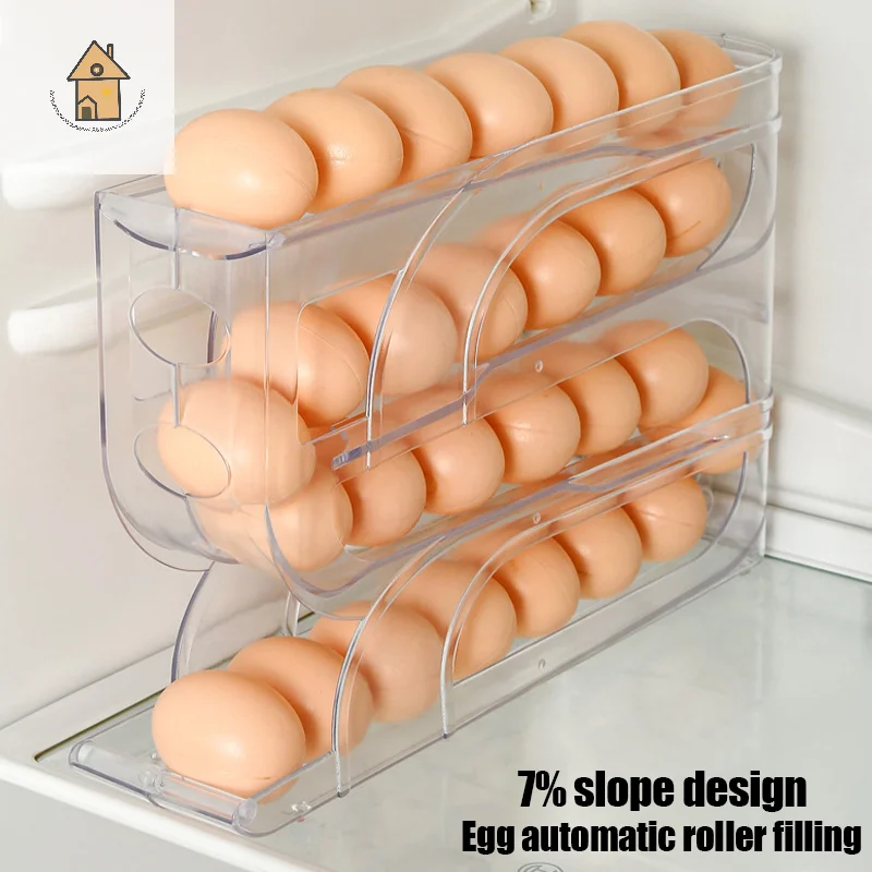 

Use Automatic Roll-down Egg Storage Box Kitchen Refrigerator Side Door Egg Preservation Rack 30 Pieces To Pack Egg Boxes