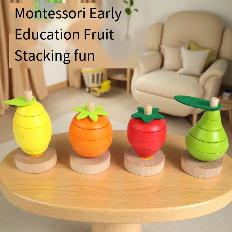 Montessori Fruit Stacking Toy for Toddlers, Wooden Color & Shape Sorting Blocks, Educational Sensory Toy for Fine Motor Skills