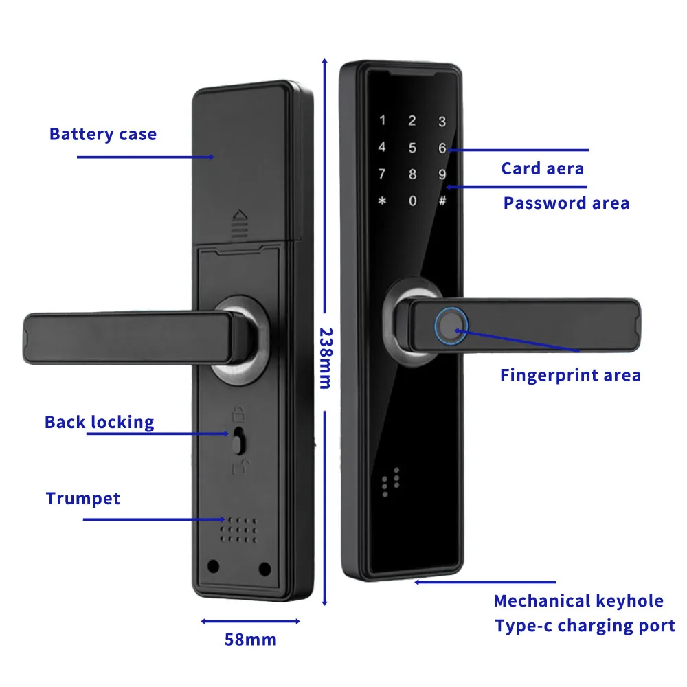 Imagem -04 - Tuya App Smart Electronic Door Lock Impressão Digital Biométrica Desbloqueio Remoto Cartão Keyless Bloqueio de Senha Novo