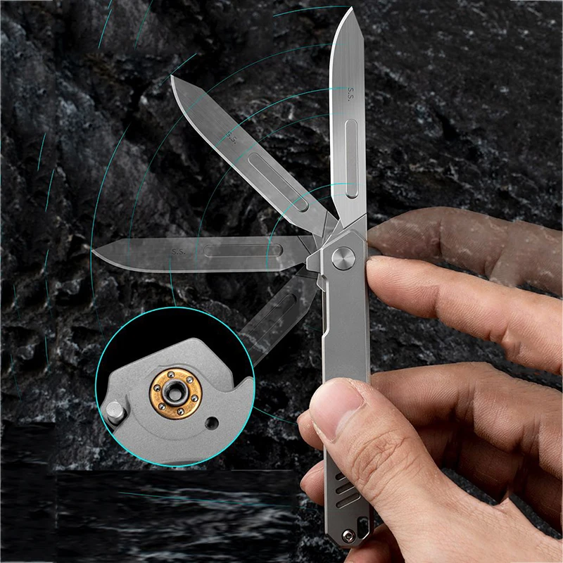 TC4 Titanium Alloy Scalpel Quick-opening MINI Folding Knife Replaceable Blade EDC Outdoor Camping Hunting Self-defense Tools