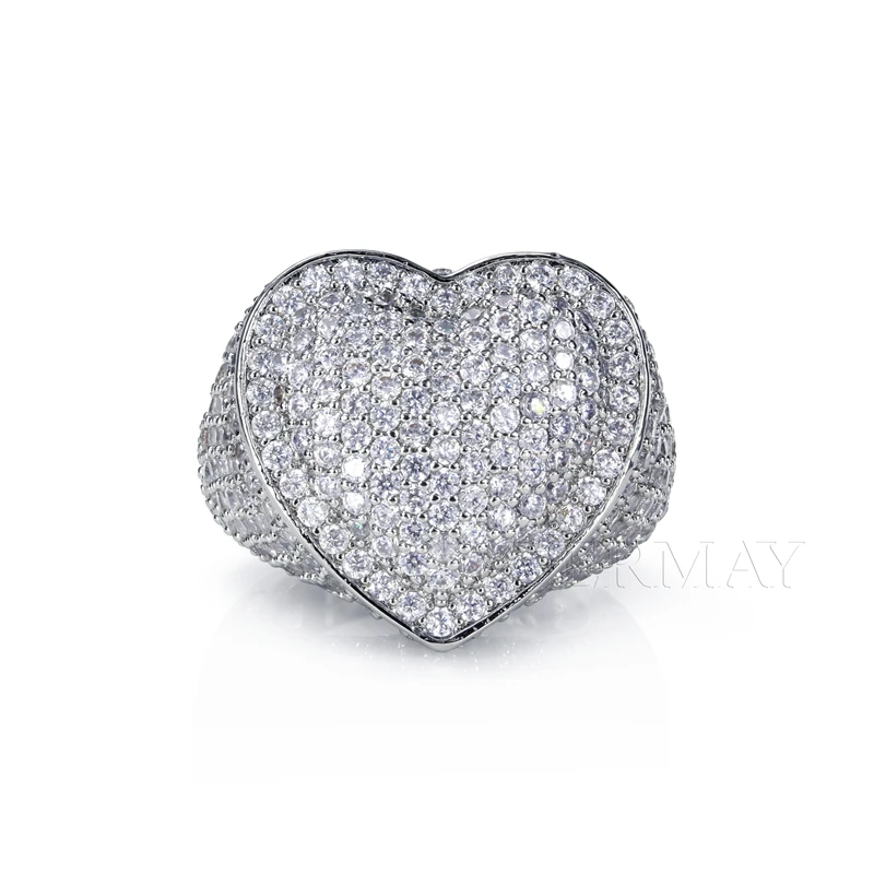 Cadermay 2022 Hip Hop Jewelry Iced Moissanite Heart Ring S925 Silver Color Diamond Tennis Cuban Love Ins