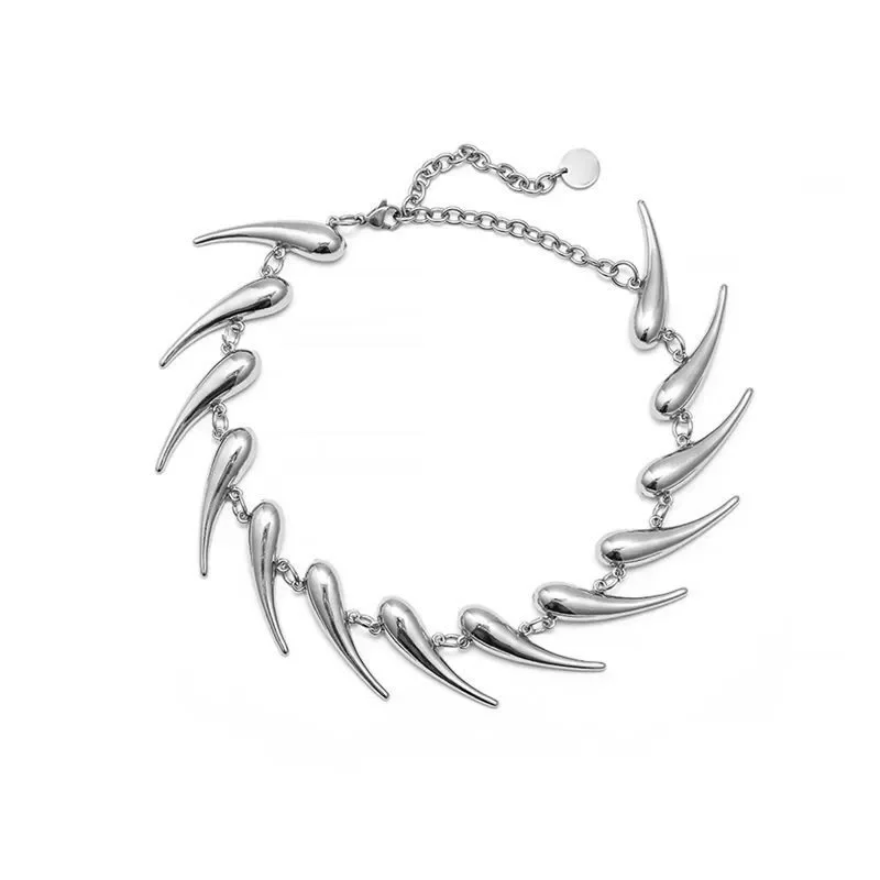 Punk Hip Hop Silver Color Rivet Chain Choker Necklace for Men Women Exaggerated Metal Water Drop Thorn Short Necklaces Jewelry
