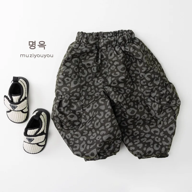 

Autumn Winter Children Pants 1-8Y Boys Girls Thick Warm Fleece Leopard Jogger Casual Trousers Korean Toddler Wear Kids Clothing