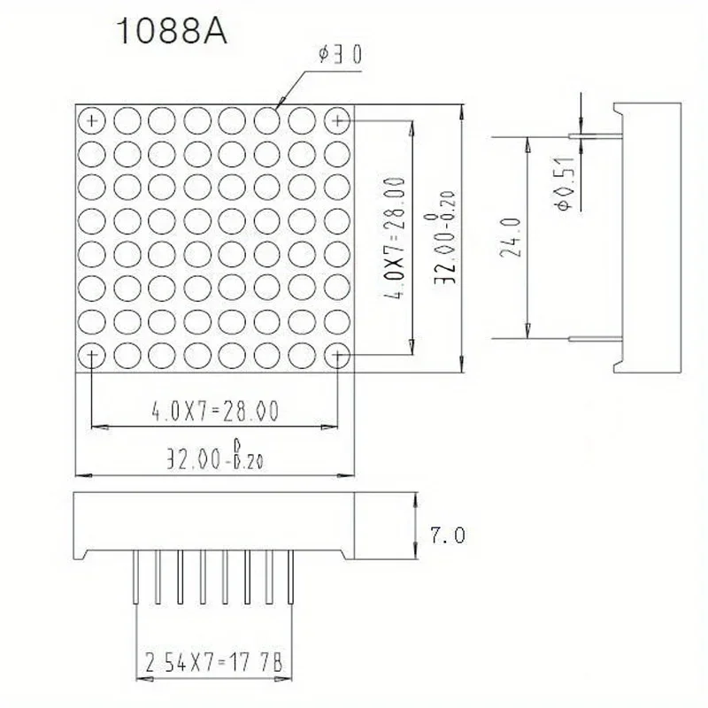 3mm 8*8 Led Display Common Cathode Dot Matrix Module MAX7219 8 X 8 Display Board Red Blue Green 1088AS