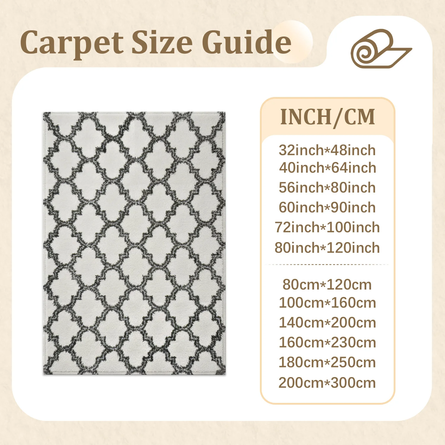 Large Indoor Area Rug, Soft Velvet Low Pile Non-slip Dotted Backing Machine Washable, Moroccan Trellis Pattern in White and Dark Gray, Ideal for Living Room Bedroom Floor Decor