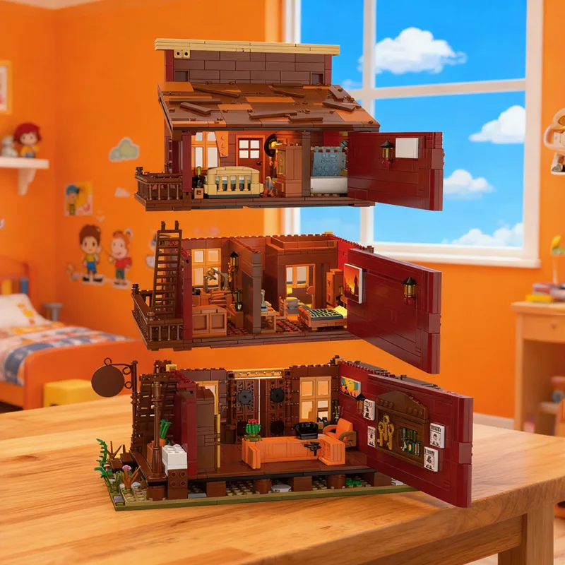 MOC – Villa de cowboy sauvage, Architecture, grand hôtel occidental, maison, ensemble de blocs de construction, Bar Tvern, cabane, idée du désert, jouets, cadeaux pour enfants