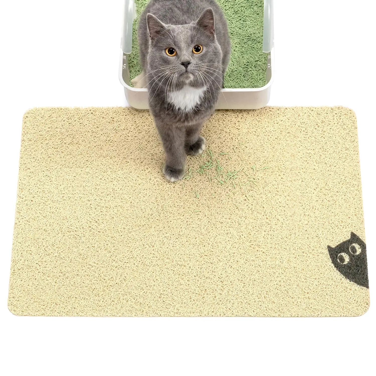 

Cat Litter Mat Litter Trapping Mat Premium Durable PVC Cute Cat Litter Box Mat Non-Slip Less Waste Kitty Litter Mat
