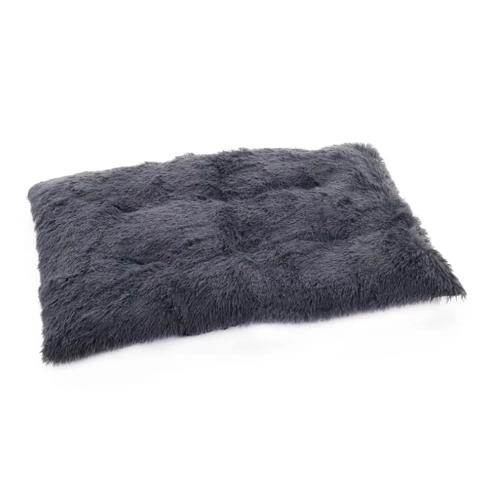 Dark Grey Plush Rectangle Pet Bed Dog Cushioned Pad 95 x 65 cm