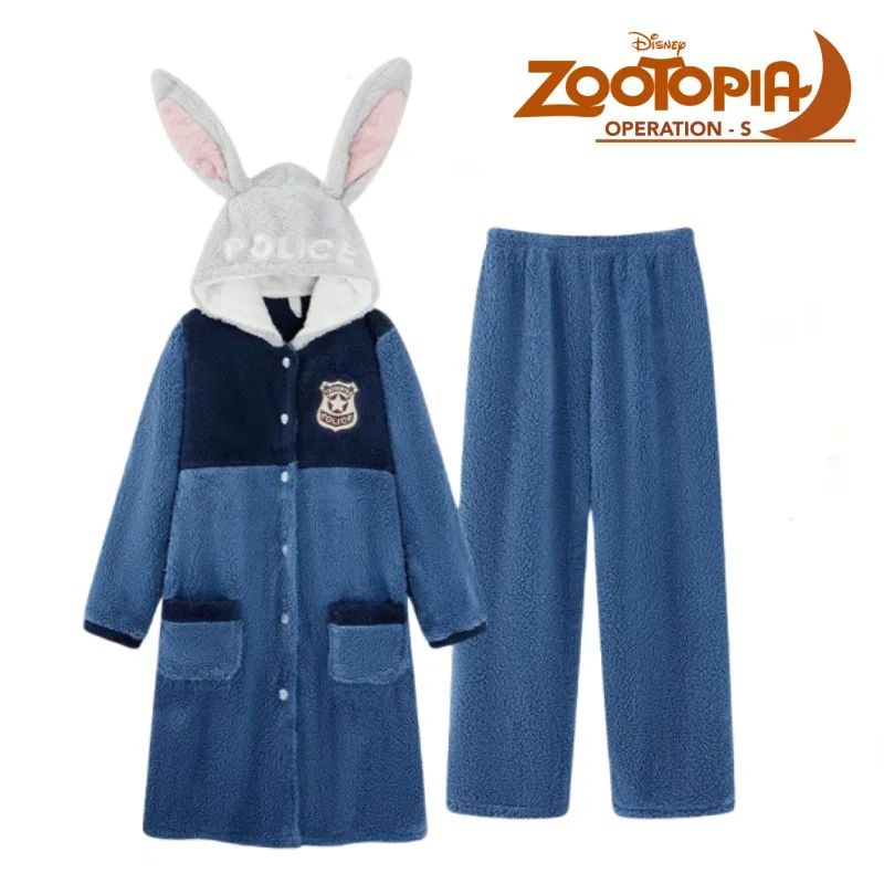 Zootopia Judy Dressing Gown Set Plush Pajamas Keep Warm Bunny Officer Dressing Gown Can Be Worn Outside Holiday Gifts Home Girls