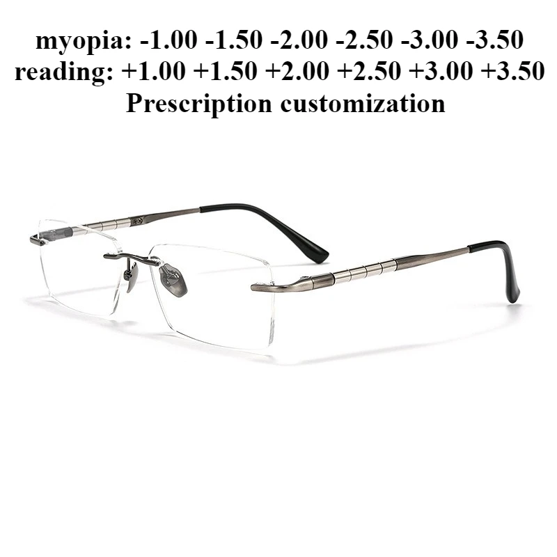 

56mm Men's Large Face Business Retro Frameless Pure Titanium Frame Fashion Frameless Blue Light Blocking Reading Glasses +1.50