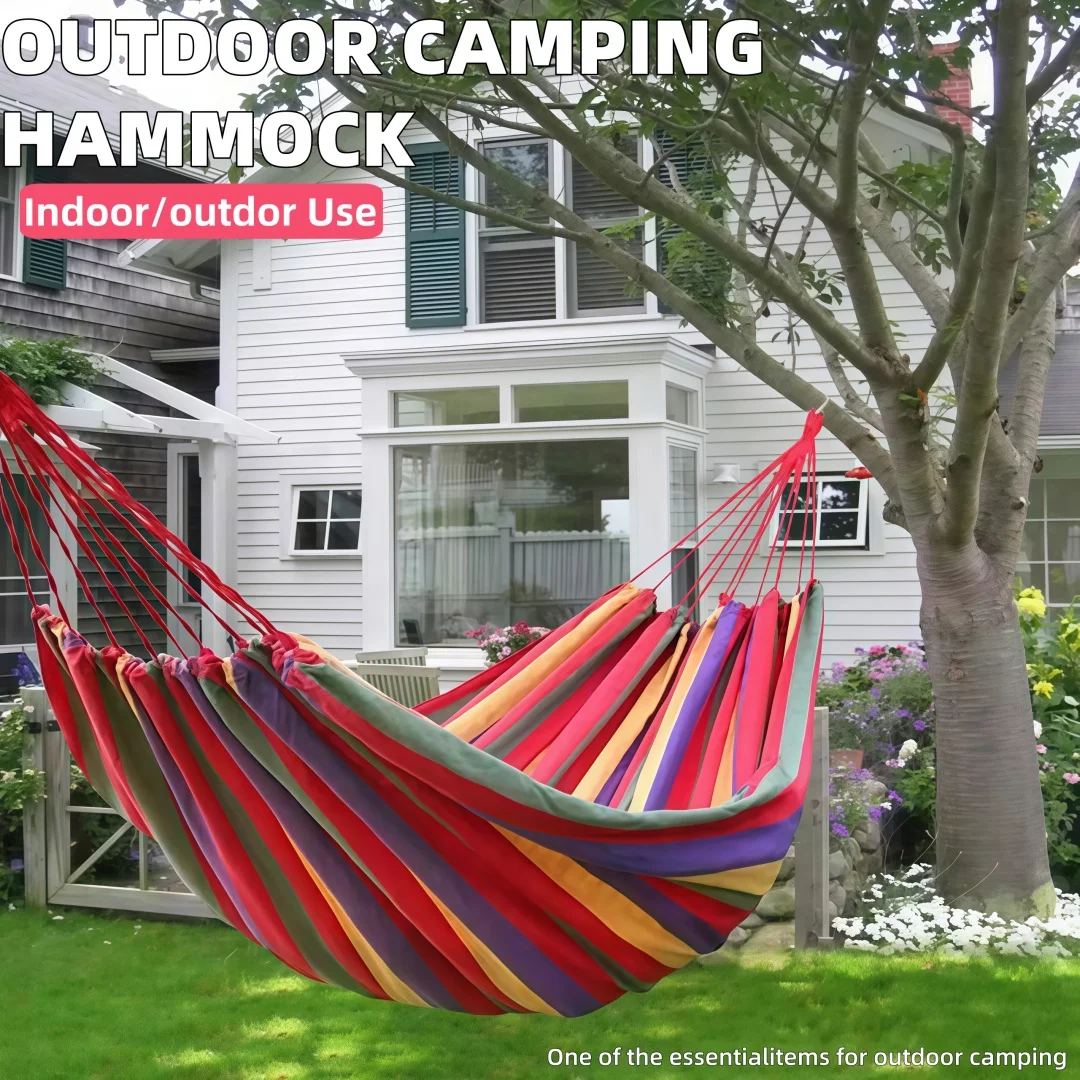 Hamaca de lona para exteriores, hamaca de cuerda colgante, hamaca portátil para interiores y exteriores, adecuada para acampar y hacer patio trasero