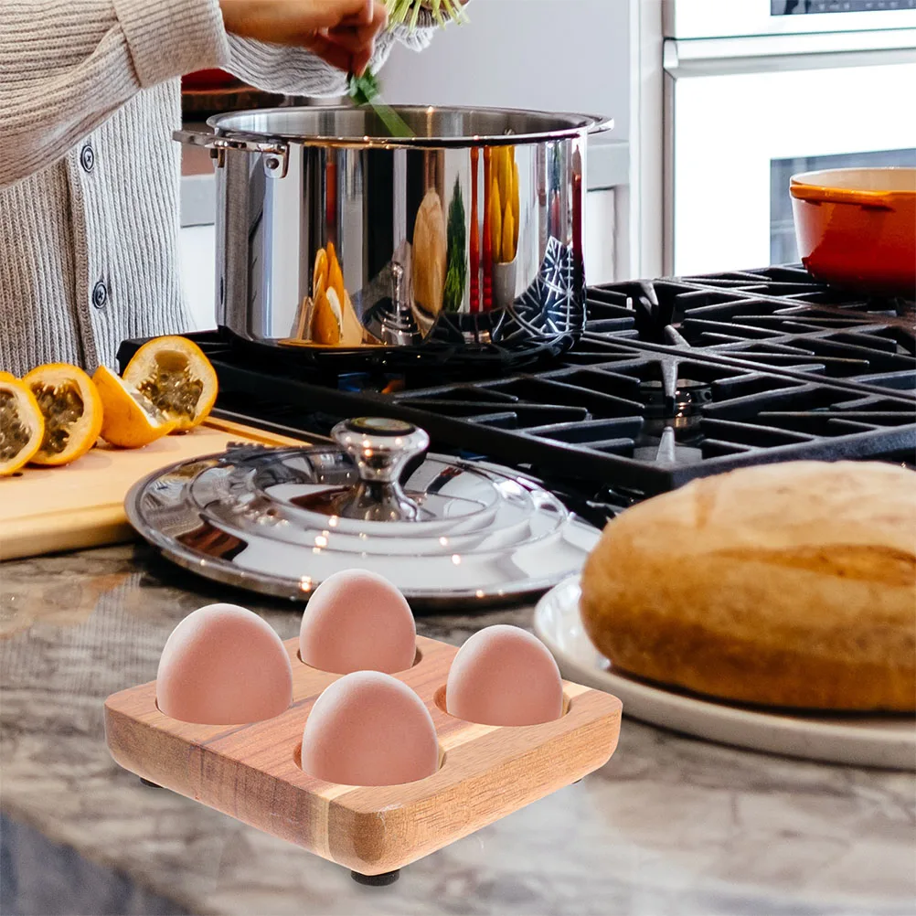 

2pcs Egg Storage Tray Wooden Kitchen St Natural Material Stable Desktop Use Compact Size Reusable Egg Holder Countertop Box