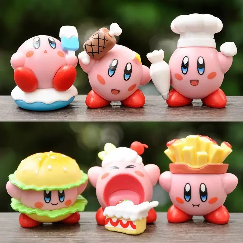 Kirby Star-figura de Anime rosa de 6Cm, muñeca Kawaii, modelo de decoración decorativa, juguete de Navidad, hamburguesa Gourmet, regalos de patatas fritas