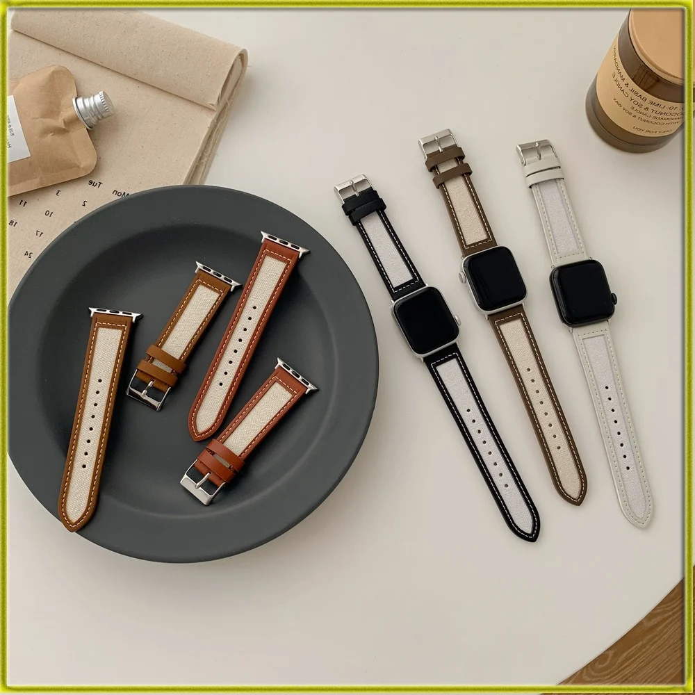 

Canvas Leather Hollow Strap Suitable For Applewatch Brand New Watch Strap for Apple Watch iwatch 1/2/3/4/5/6/7 Watch Band