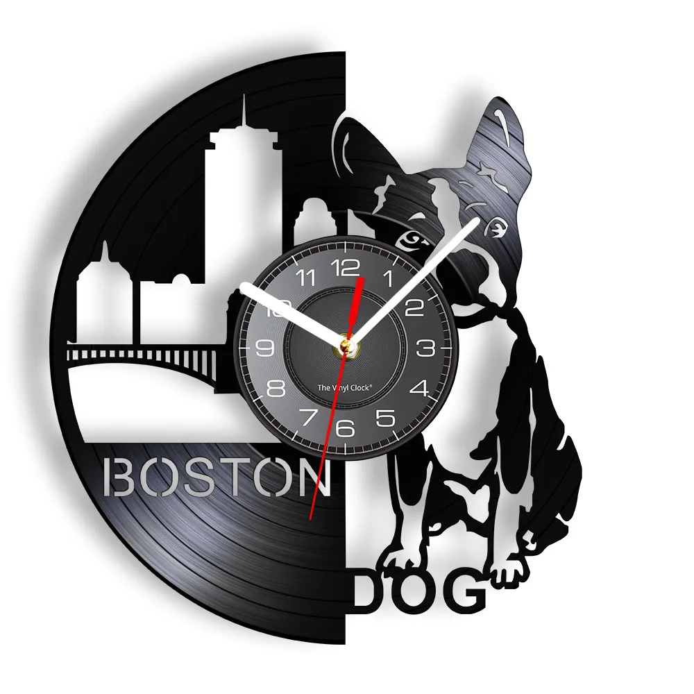 Boston Terrier Dog Wall Clock Dog Pet Shop Sign Wall Art Dog Breeds French Bulldog Vinyl Record Wall Clock Puppy Dog Owners Gift