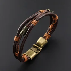 Bracelet Men's Genuine Cowhide Hemp Rope Stainless Steel Alloy Bracelet Fashionable Vintage Bracelet Factory Direct Sales