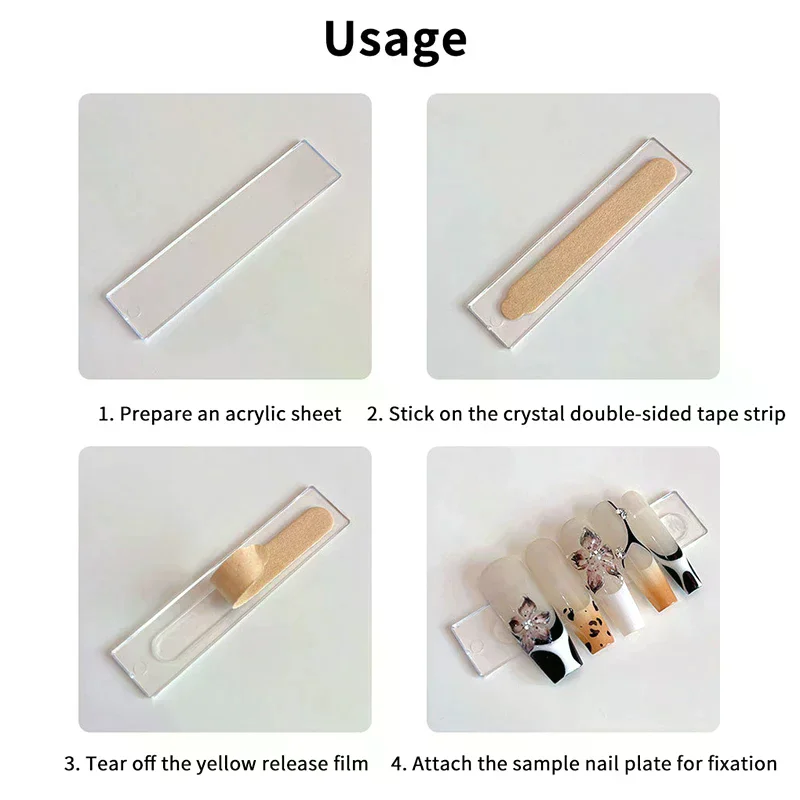 60/66개 투명 양면 접착 테이프 인조 손톱 디스플레이 스탠드 글루 스티커 아크릴 연습용 바 네일 아트 도구