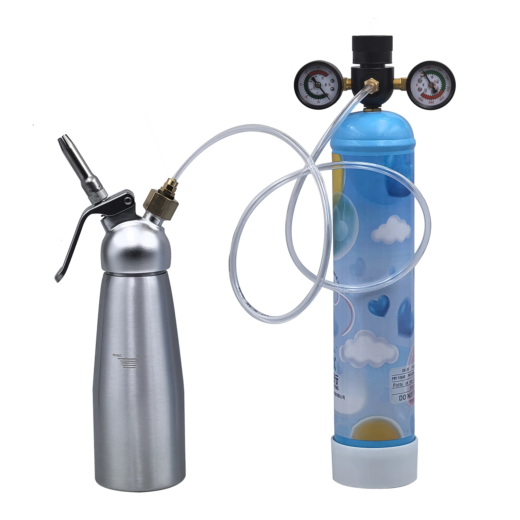 Precision Pressure Regulator of Whipped Cream Dispenser, Output 0~9bar(130psi) Adjustable Nitrous Oxide Charging Adapter