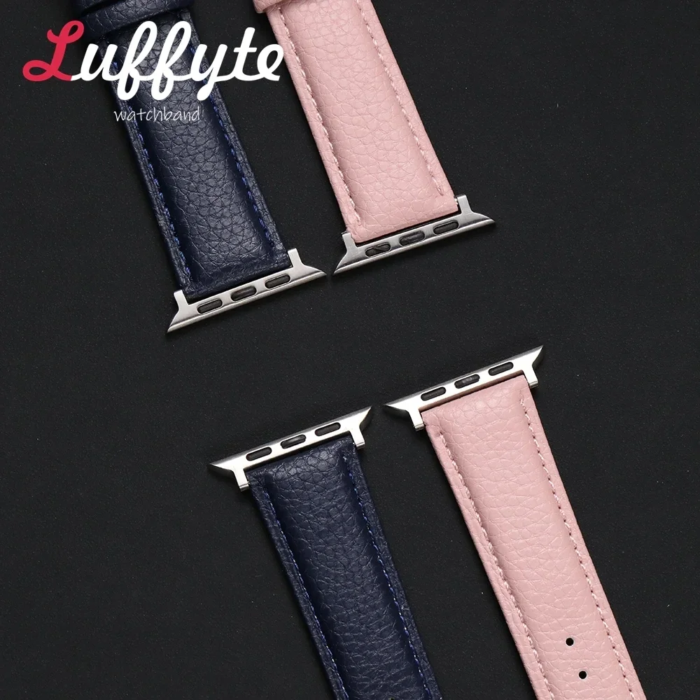 Lichee Pattern Leather Watch Straps for Apple Watch Band 49 46 45 44 42 41 40 38mm Bracelet for IWatch Series 1-10 SE Ultra 2