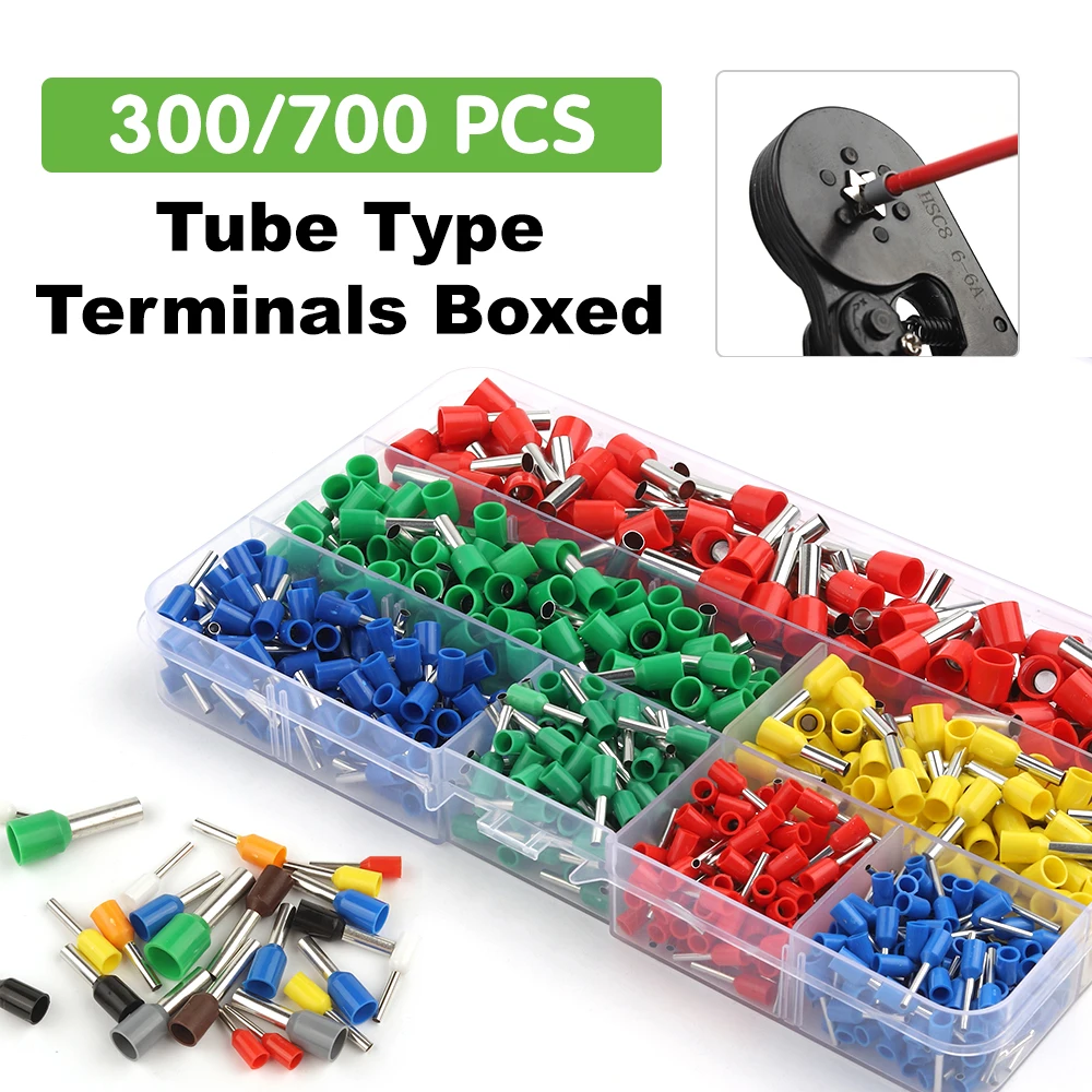 

300/700 PCS Boxed VE Tube Type Insulated Terminals Electrical Wire Cable Ferrules Connectors cold pressed End Terminal Block