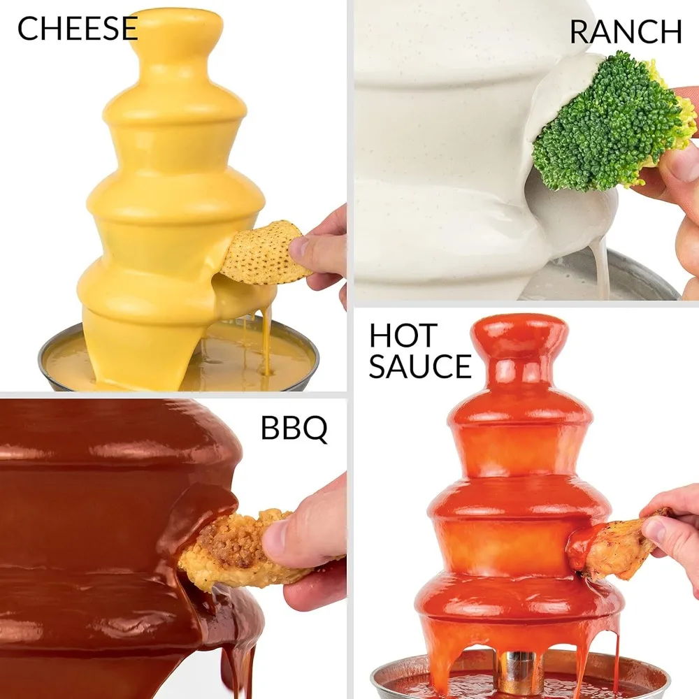 4 Tier Electric Chocolate Fondue Fountain Machine for Parties, Melts Cheese, Queso, Candy, and Liqueur, 32-Ounce - Aqua