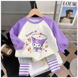 Girly Heart Kuromi Anime Kawaii Sanrio Casual Shirt Pants Set Cute Cartoon My Melody Long Sleeve Clothes Hoodie Gifts for Kids