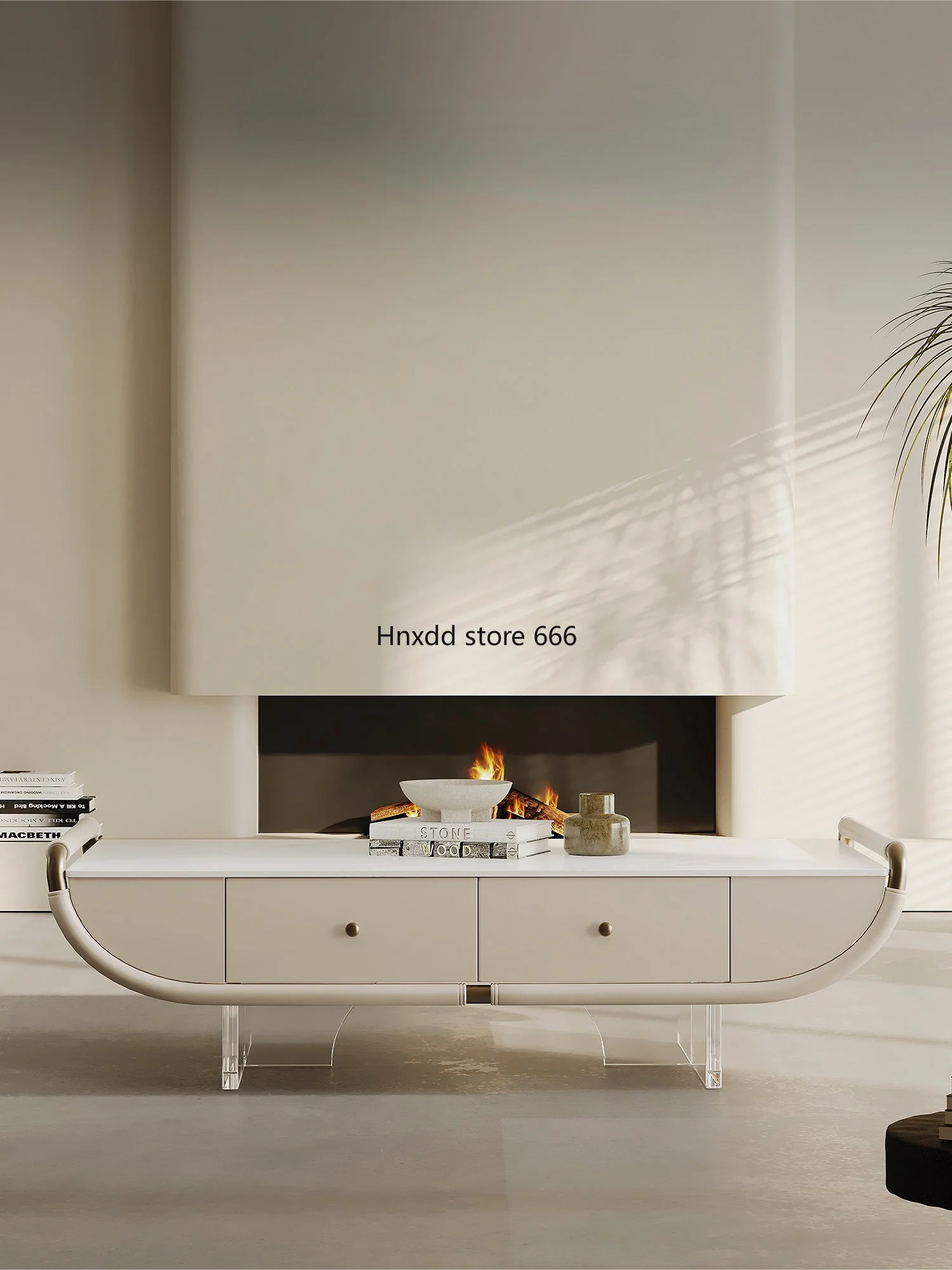 Italian Stone Plate Coffee Table Small Apartment Modern Minimalist Acrylic Suspension Table Home Living Room