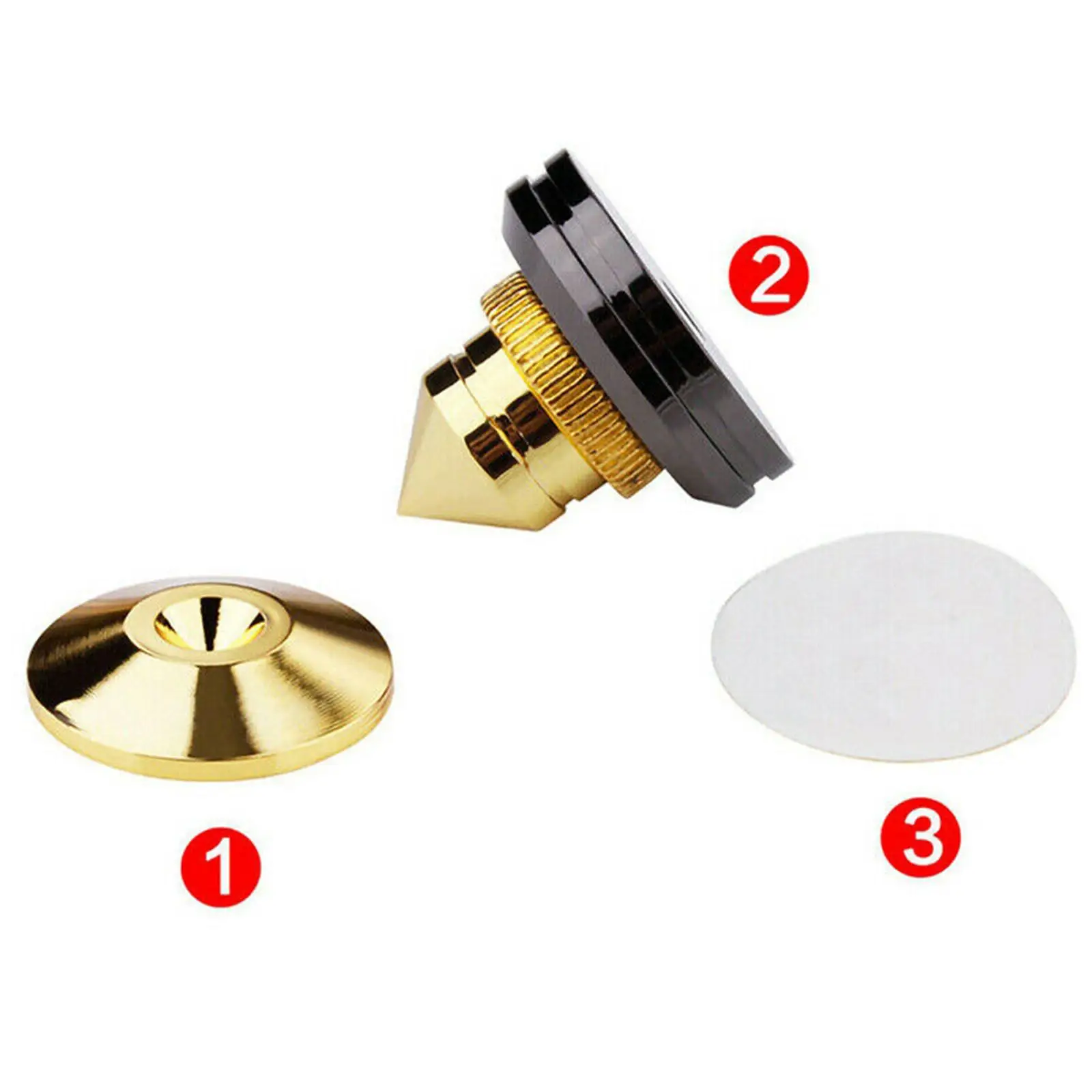 Heat Resistant Alloy Speaker Spikes for Audio Components with Double Sided Tape Base Pads Floor Protector
