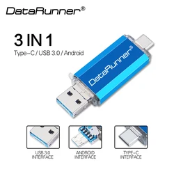 DataRunner 3 1 yüksek hızlı OTG USB Flash sürücü tipi C kalem sürücü 512GB 256GB 128GB 64GB 32GB Pendrive USB 3.0 bellek Stick