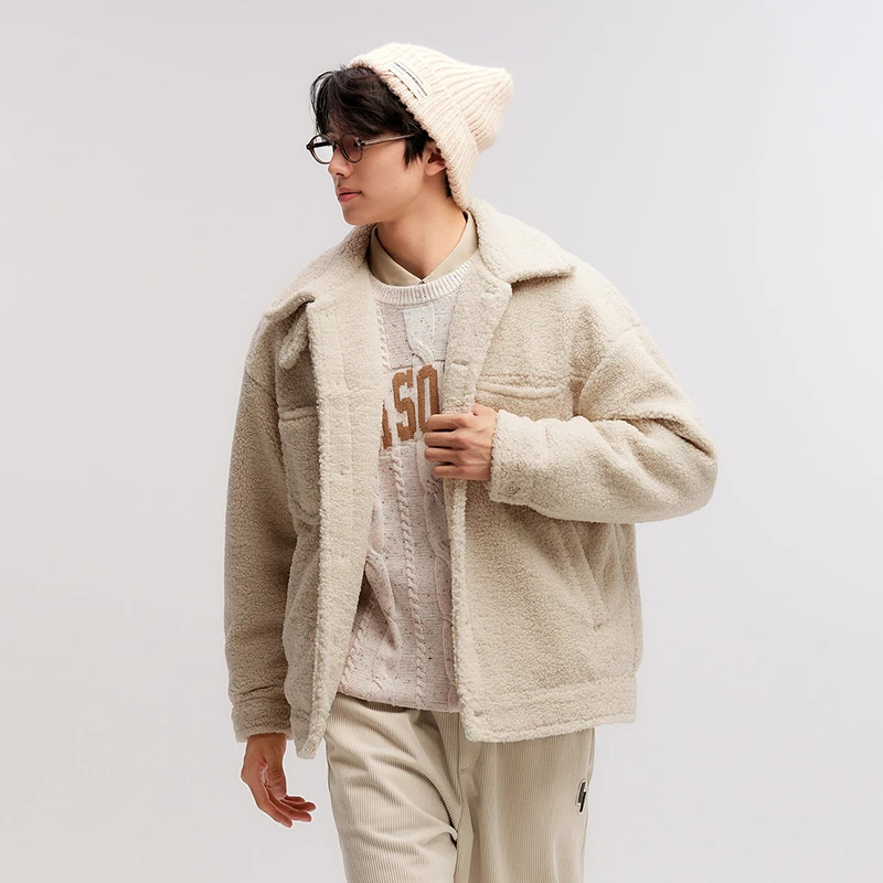 Semir Jacket Men Plush Outerwear 2024 New Couple Solid Color Versatile Loose Imitation Lamb Wool Winter Outfit Neutral Style