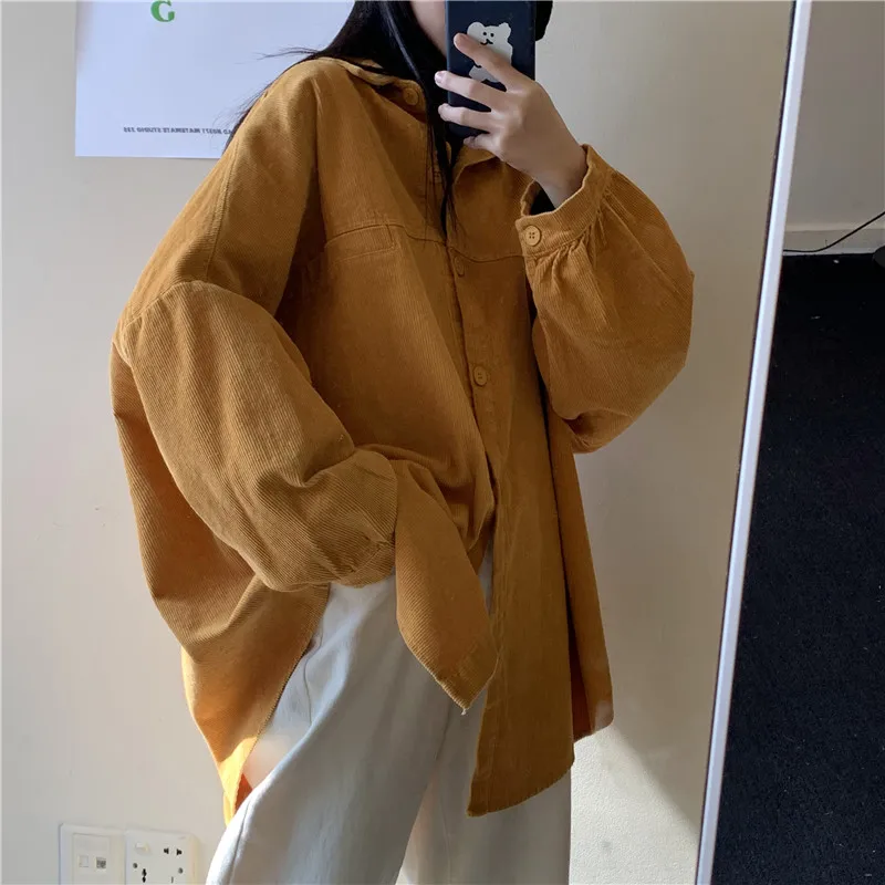 Arazooyi Outwear Oversized Corduroy Shirt Coat Women Tops Blouses Loose Casual Blusas Jackets Korean Elegant Camisas Mujer