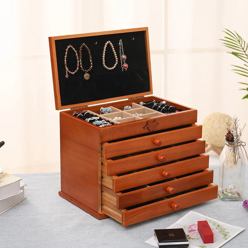 Retro Houten Juwelendoos Grote 6-Tier Enorme Ketting Sieraden Doos Organizer Stand Luxe Geschenkverpakking Benodigdheden